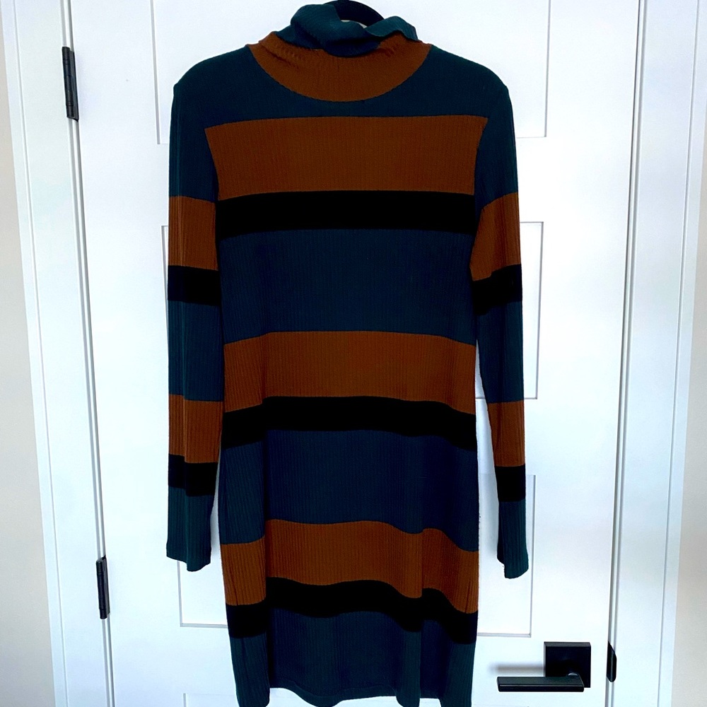 Sanctuary Striped Rib Knit Turtleneck Dress